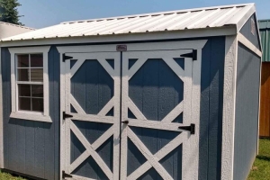 10x12 garden shed Blue with White Trim